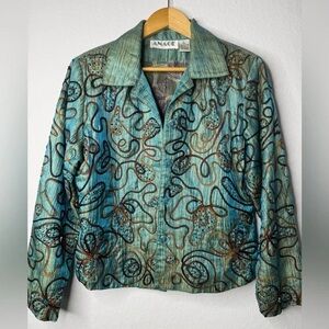 Anac Turquoise and Brown Patterned Jean Jacket